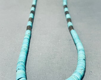 Native American verbazingwekkende vintage Santo Domingo Royston Turquoise Sterling zilveren ketting - doe een bod!