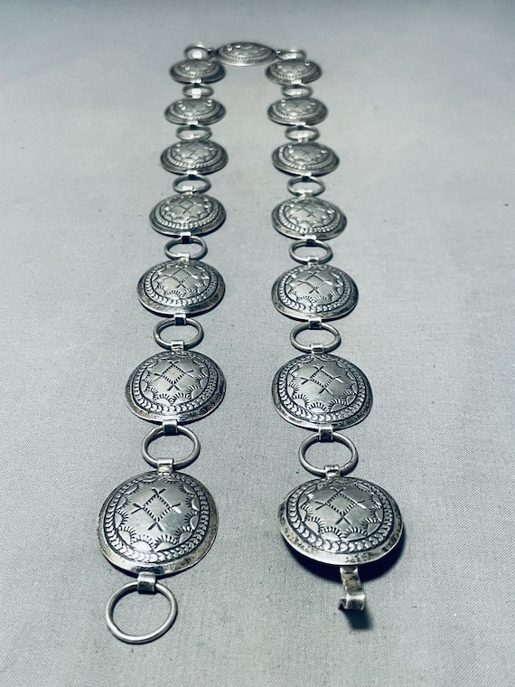 Dynamic Vintage Native American Navajo Sterling Silver Concho Belt Dynamic Vintage Native American Navajo Sterling Silver Concho Belt