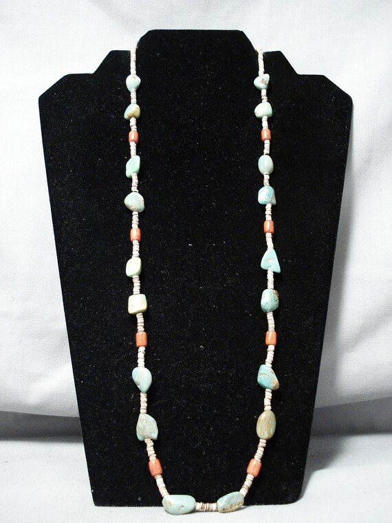 Native American Fantastic Santo Domingo Royston Turquoise Coral Sterling Silver Necklace Native American Fantastic Santo Domingo Royston Turquoise Coral Sterling Silver Necklace