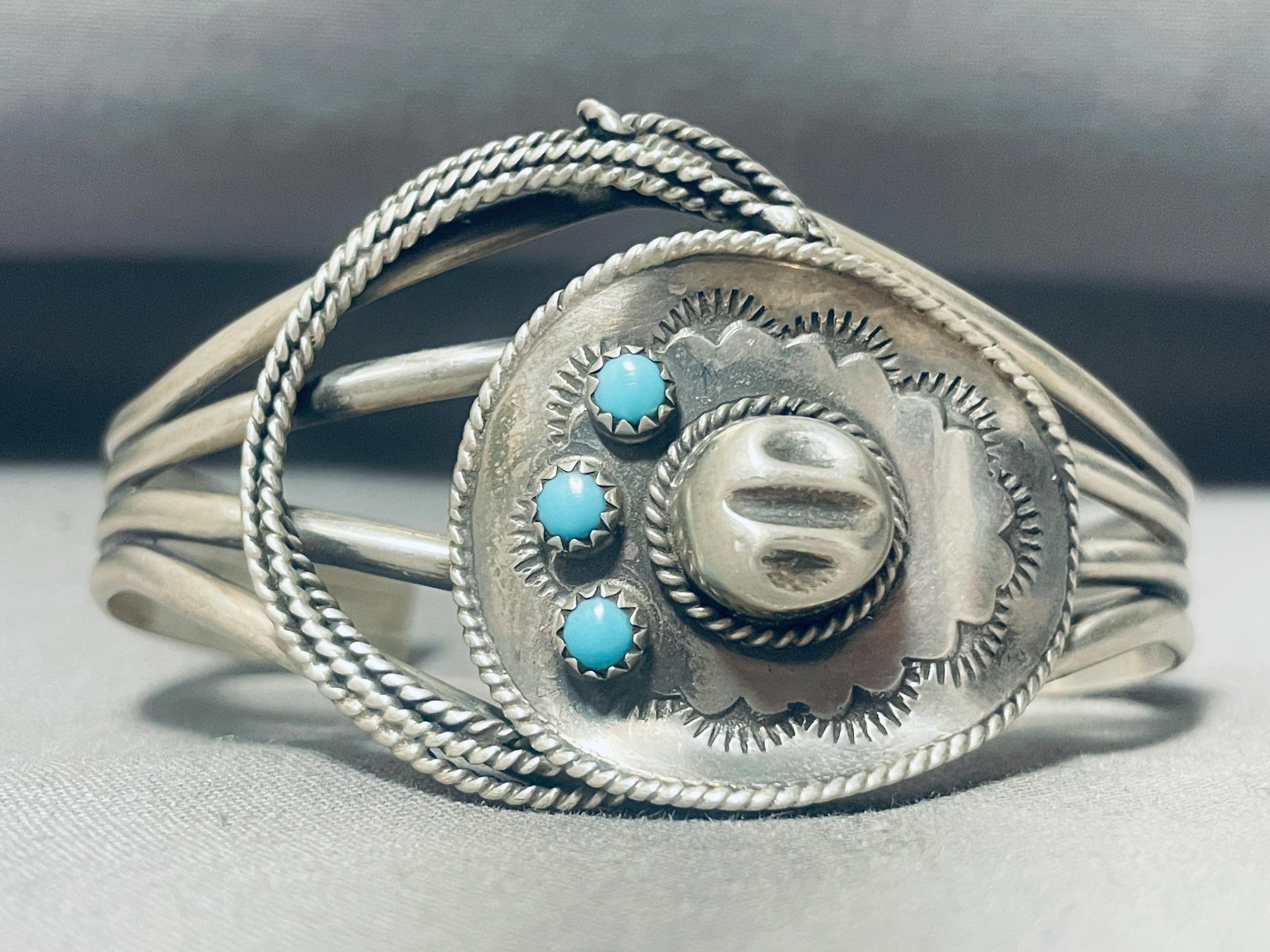 Gasp! Cowboy Hat And Lasso Native American Navajo Turquoise Sterling Silver Bracelet Gasp! Cowboy Hat And Lasso Native American Navajo Turquoise Sterling Silver Bracelet