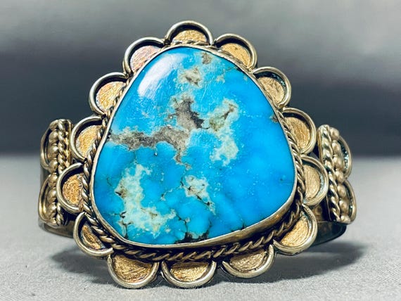 Very Rare Vintage Native American Navajo Morenci Turquoise Sterling Silver Bracelet Old Very Rare Vintage Native American Navajo Morenci Turquoise Sterling Silver Bracelet Old
