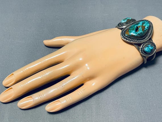 Incredible Vintage Native American Navajo Aqua Turquoise Sterling Silver Bracelet Old Incredible Vintage Native American Navajo Aqua Turquoise Sterling Silver Bracelet Old