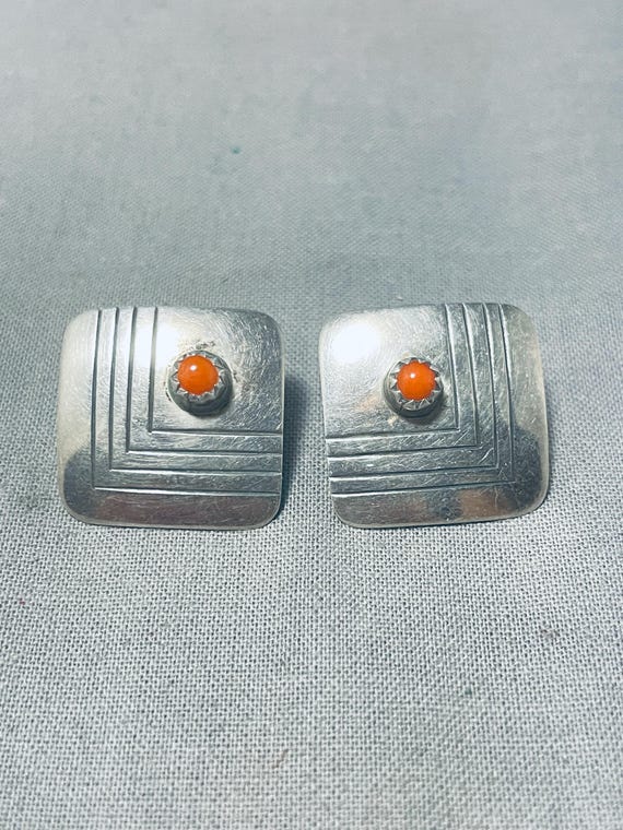 Enticing Native American Navajo Royston Turquoise Coral Sterling Silver Earrings Enticing Native American Navajo Royston Turquoise Coral Sterling Silver Earrings