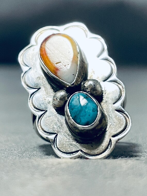 Signed Vintage Native American Navajo Blue Diamond Spiny Oyster Sterling Silver Ring Signed Vintage Native American Navajo Blue Diamond Spiny Oyster Sterling Silver Ring