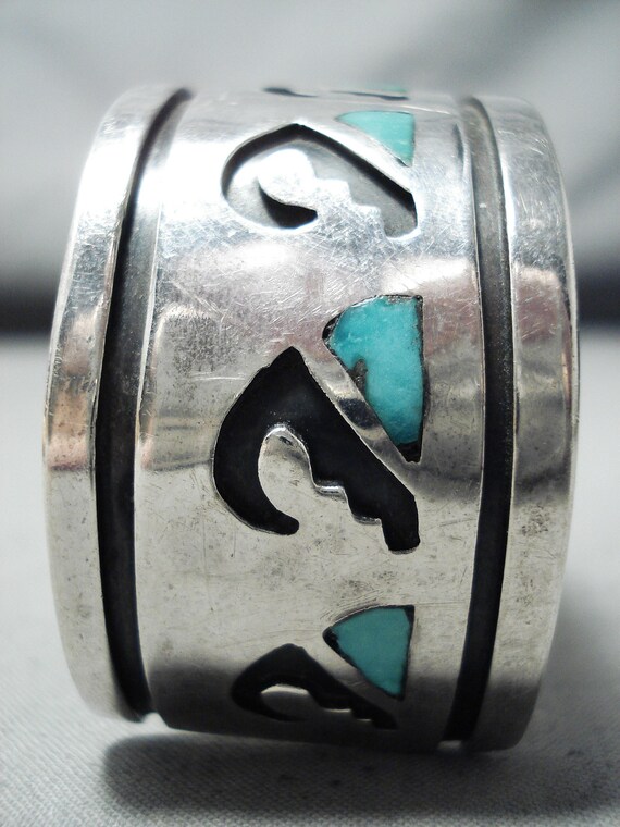 Authentic Vintage Hopi Native American Navajo Turquoise Inlay Sterling Silver Bracelet Old Authentic Vintage Hopi Native American Navajo Turquoise Inlay Sterling Silver Bracelet Old