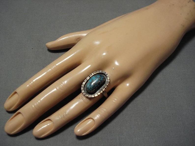Marvelous Vintage Native American Navajo Persin Turquoise Sterling Silver Ring Old