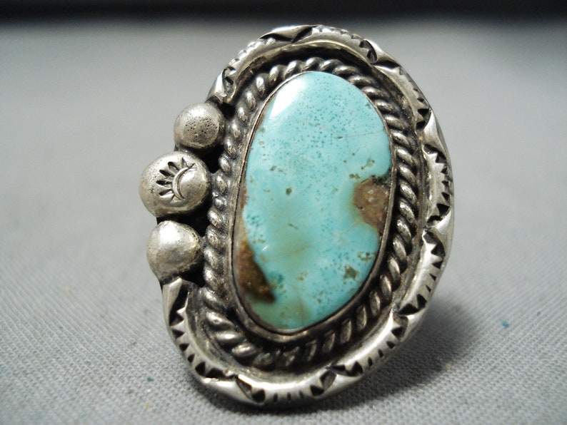 Make An Offer! Eye-catching Vintage Native American Navajo Green Turquoise Sterling Silver Ring