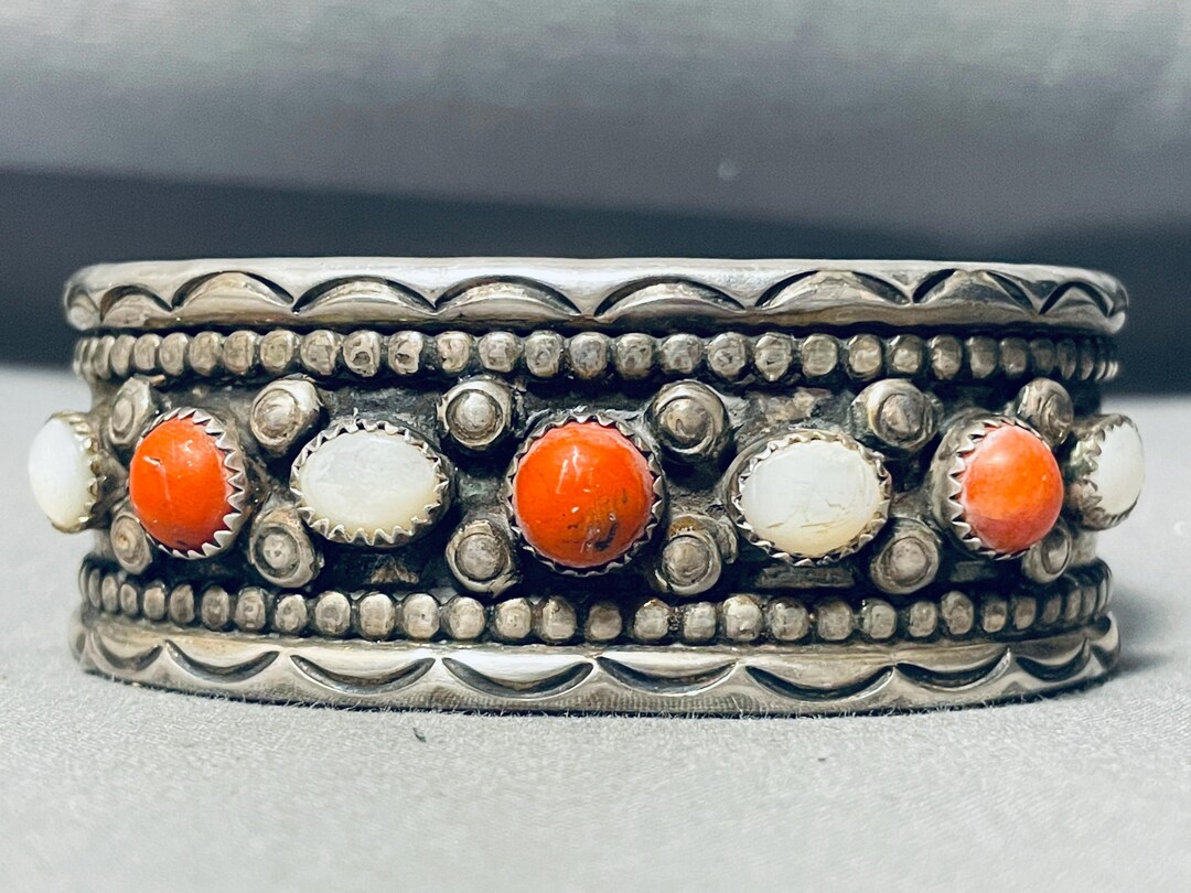 Museum Vintage Native American Navajo Coral Pearl Sterling Silver ...