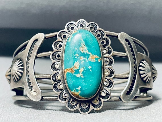 Opulent Vintage Native American Navajo #8 Turquoise Sterling Silver Bracelet Cuff Old Opulent Vintage Native American Navajo #8 Turquoise Sterling Silver Bracelet Cuff Old