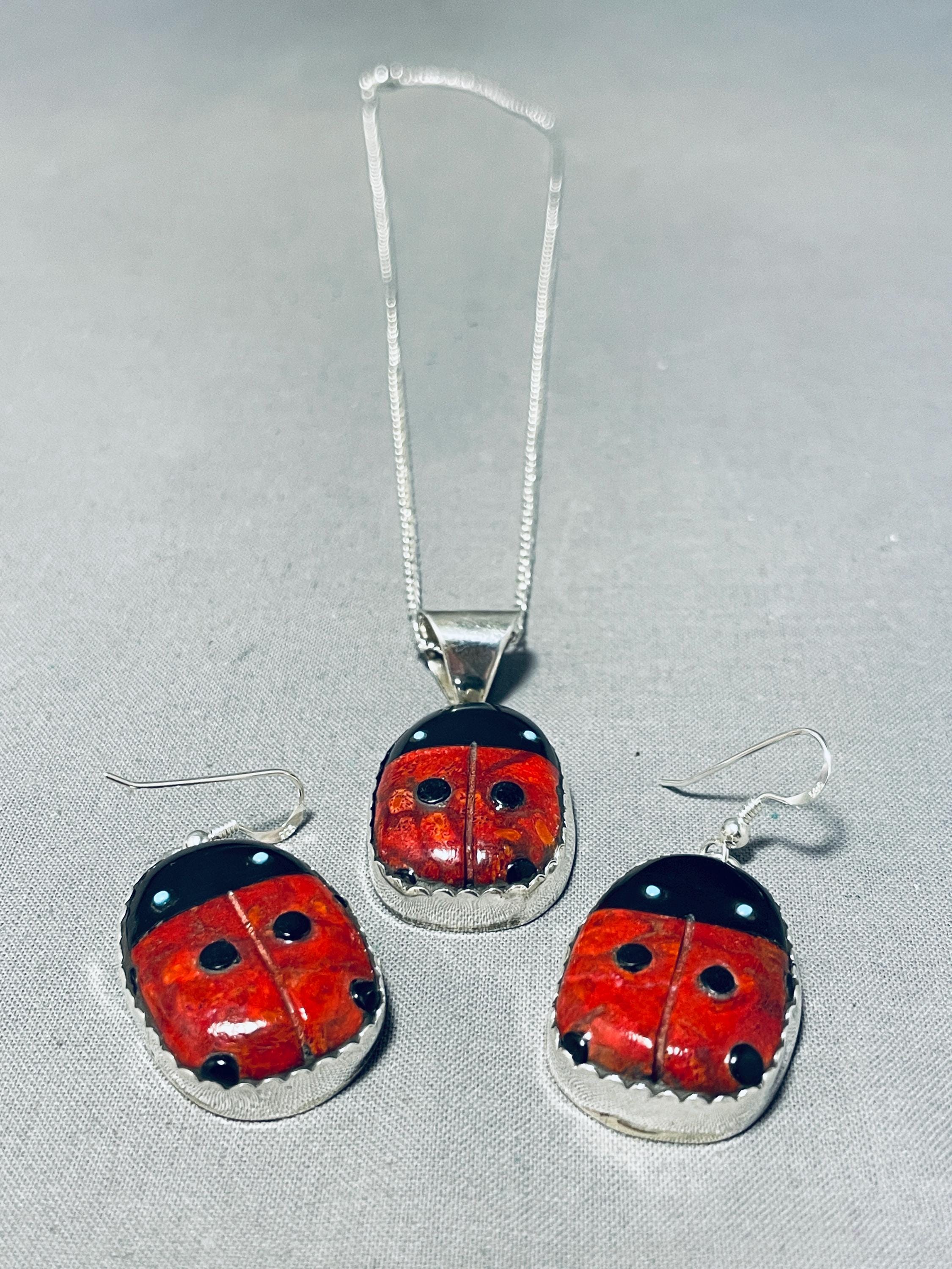 Gasp!! Ladybug Santo Domingo Coral Sterling Silver Inlay Earrings Gasp!! Ladybug Santo Domingo Coral Sterling Silver Inlay Earrings