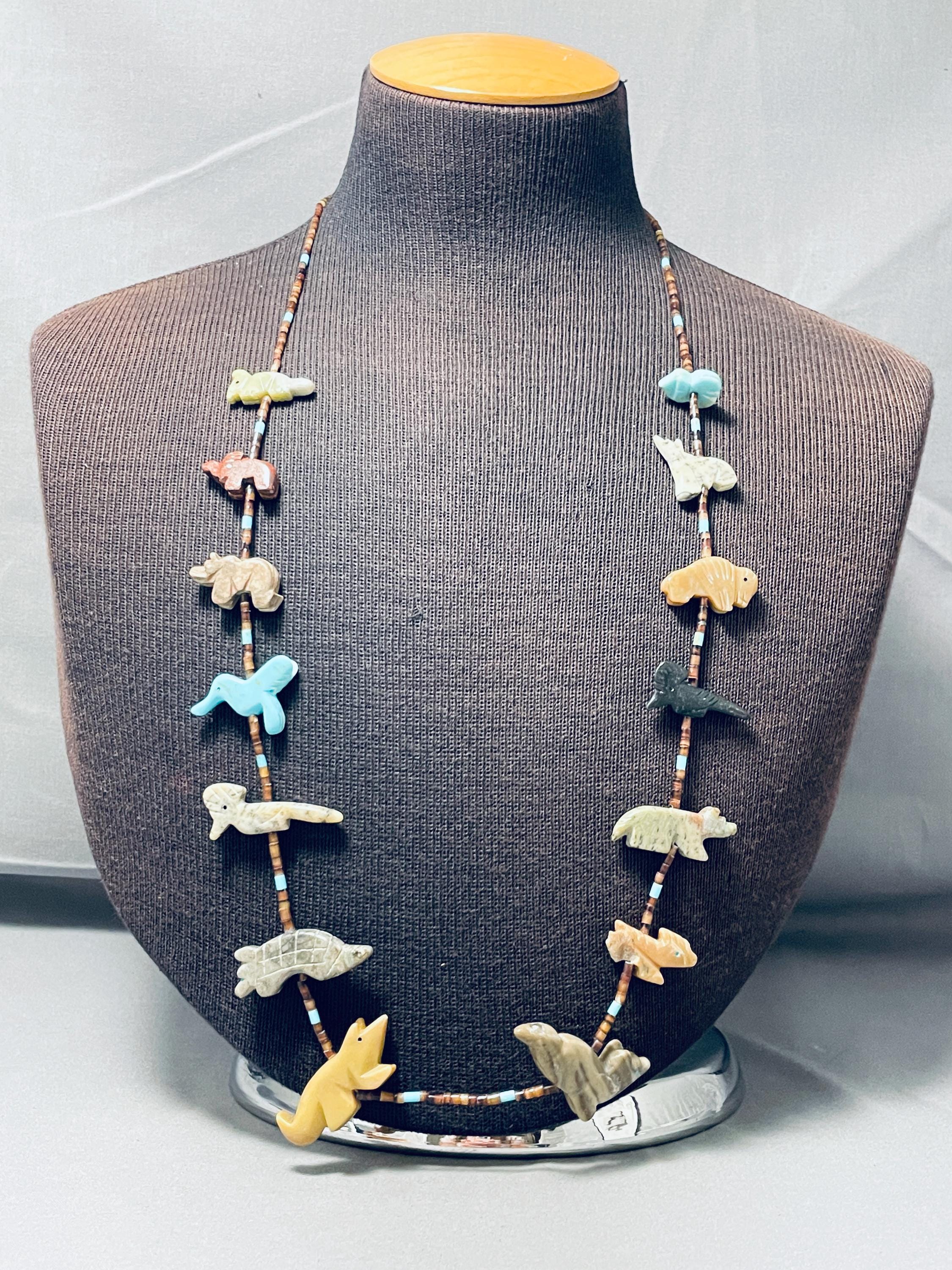 Opulent Vintage Native American Navajo Turquoise Animal Fetish Sterling Silver Necklace Opulent Vintage Native American Navajo Turquoise Animal Fetish Sterling Silver Necklace