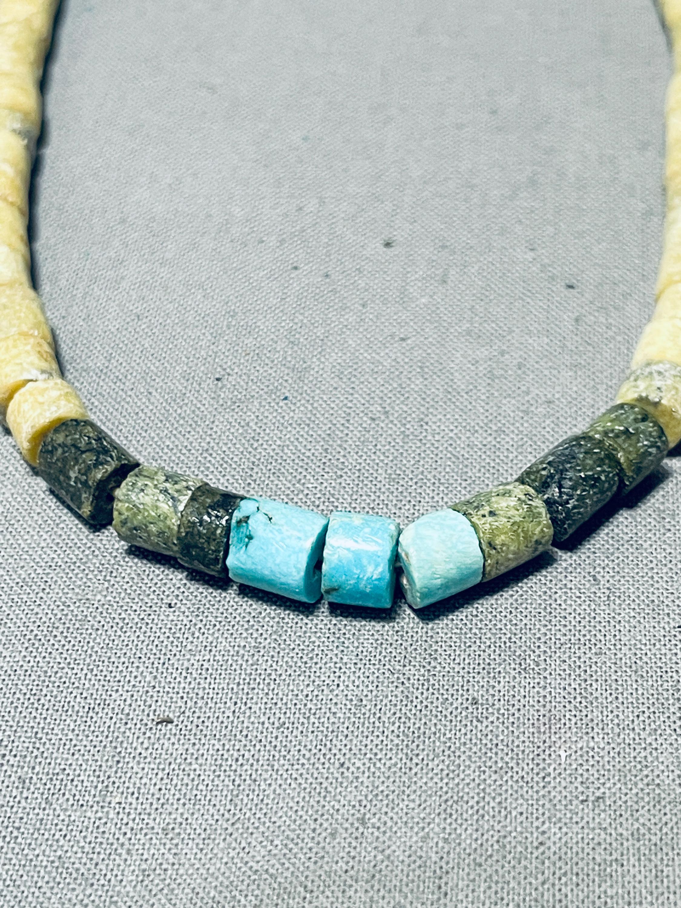 Native American One Of Most Unique Santo Domingo Turquoise Hiehsi Shell Sterling Silver Necklace Native American One Of Most Unique Santo Domingo Turquoise Hiehsi Shell Sterling Silver Necklace
