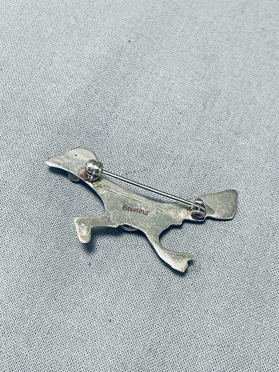 Delightful Vintage Native American Navajo Morenci Turquoise Sterling Silver Roadrunner Pin Delightful Vintage Native American Navajo Morenci Turquoise Sterling Silver Roadrunner Pin