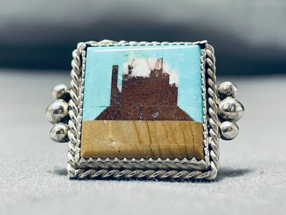 Top Five Inlayers Native American Navajo Turquoise Sterling Silver Monument Valley Ring Top Five Inlayers Native American Navajo Turquoise Sterling Silver Monument Valley Ring