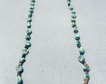 Native American Traditionele Vintage Santo Domingo Royston Turquoise Sterling zilveren ketting - Doe een bod!