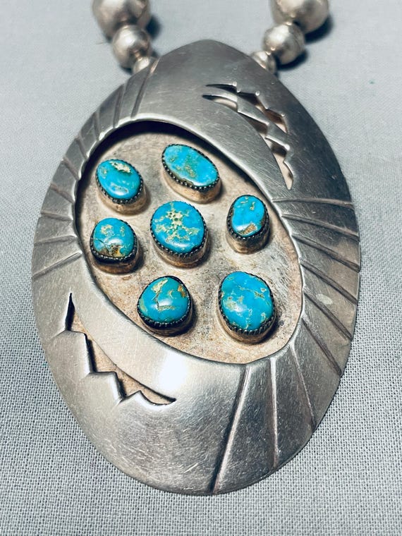 Wow! Vintage Native American Navajo Turquoise Sterling Silver Mountain Necklace Wow! Vintage Native American Navajo Turquoise Sterling Silver Mountain Necklace