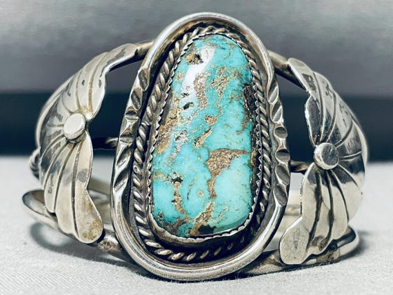 Important Candelaria Turquoise! Vintage Native American Navajo Sterling Silver Bracelet Important Candelaria Turquoise! Vintage Native American Navajo Sterling Silver Bracelet