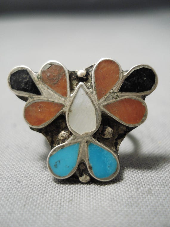 Marvelous Vintage Native American Zuni Coral Sterling Silver Ring Old Marvelous Vintage Native American Zuni Coral Sterling Silver Ring Old