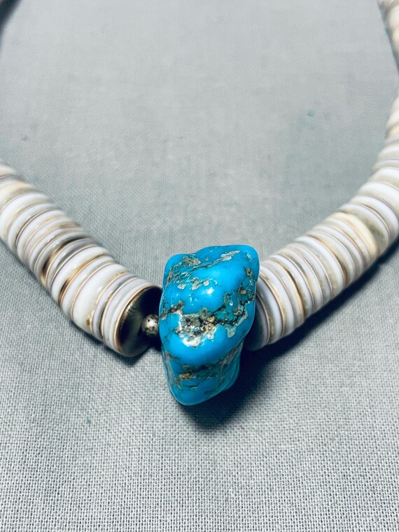 Native American Exceptional Vintage Santo Domingo Shell & Turquoise Sterling Silver Necklace Native American Exceptional Vintage Santo Domingo Shell & Turquoise Sterling Silver Necklace
