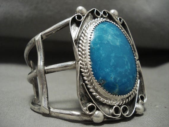 Ocean Blue Turquoise Vintage Navajo Silver Bracel… - image 3