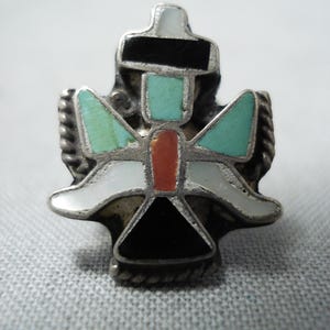 Phenomenal Vintage Native American Zuni Turquoise Inlay Sterling Silver Knife Wing Tie Tack Old Phenomenal Vintage Native American Zuni Turquoise Inlay Sterling Silver Knife Wing Tie Tack Old