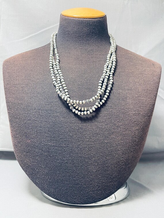 Lula Nez Vintage Native American Navajo Sterling Silver Unique Bead Necklace Lula Nez Vintage Native American Navajo Sterling Silver Unique Bead Necklace