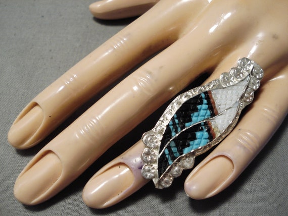 Intricate! Vintage Zuni Turquoise Sterling Silver… - image 7