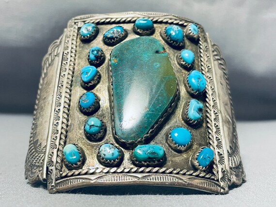 Barbaric Vintage Native American Navajo Morenci Turquoise Sterling Silver Bracelet Barbaric Vintage Native American Navajo Morenci Turquoise Sterling Silver Bracelet