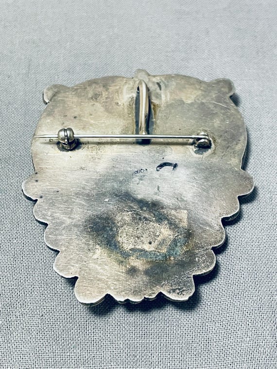 Superb Vintage Native American Navajo Kingman Turquoise Coral Sterling Silver Large Pin Pendant Superb Vintage Native American Navajo Kingman Turquoise Coral Sterling Silver Large Pin Pendant
