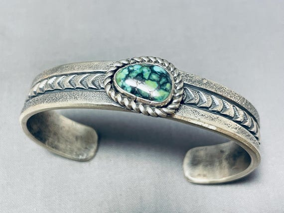 Gasp! Native American Navajo Rhombus Shaped Turquoise Native American Navajo Sterling Silver Bracelet Cuff Gasp! Native American Navajo Rhombus Shaped Turquoise Native American Navajo Sterling Silver Bracelet Cuff