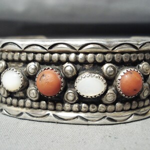 Museum Vintage Native American Navajo Coral Sterling Silver Bracelet ...