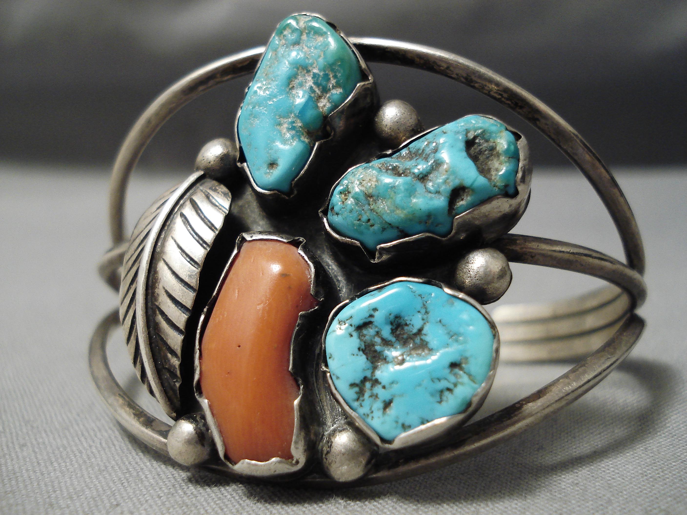 Superb Vintage Native American Navajo Chunky Coral Turquoise