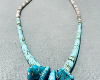 Native American Pretty Vintage Santo Domingo Turquoise Sterling Silver Necklace - Make An Offer!