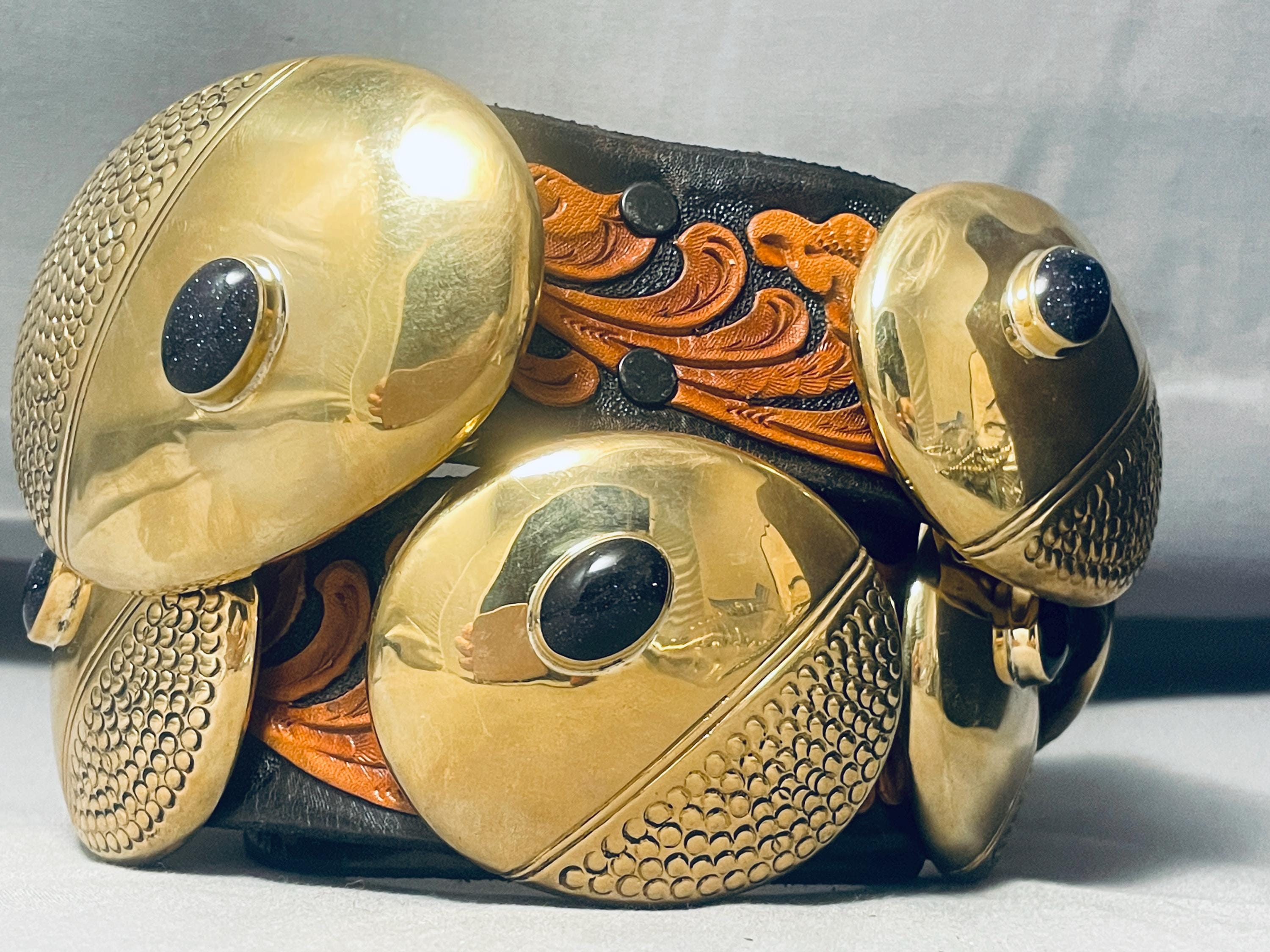 Historical Vintage Orville Tsinnie Native American Navajo Brass Goldstone Concho Belt Historical Vintage Orville Tsinnie Native American Navajo Brass Goldstone Concho Belt
