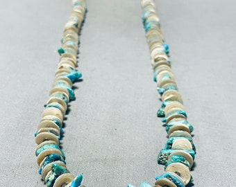 Native American Amazing Vintage Santo Domingo Kingman Turquoise, Shell Sterling Silver Necklace - Make An Offer!