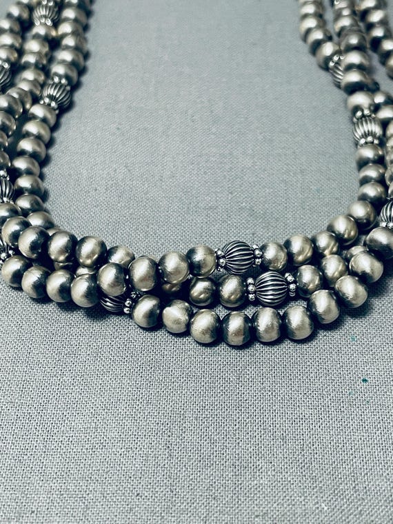 Lula Nez Vintage Native American Navajo Sterling Silver Unique Bead Necklace Lula Nez Vintage Native American Navajo Sterling Silver Unique Bead Necklace