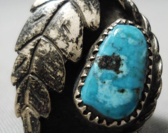Marvelous Vintage Native American Navajo Turquoise Sterling Silver Ring Old Marvelous Vintage Native American Navajo Turquoise Sterling Silver Ring Old