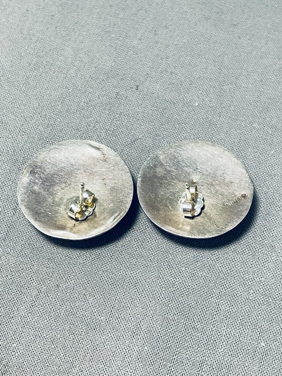 Hand Tooled Button Vintage Native American Navajo Sterling Silver Earrings Old Hand Tooled Button Vintage Native American Navajo Sterling Silver Earrings Old