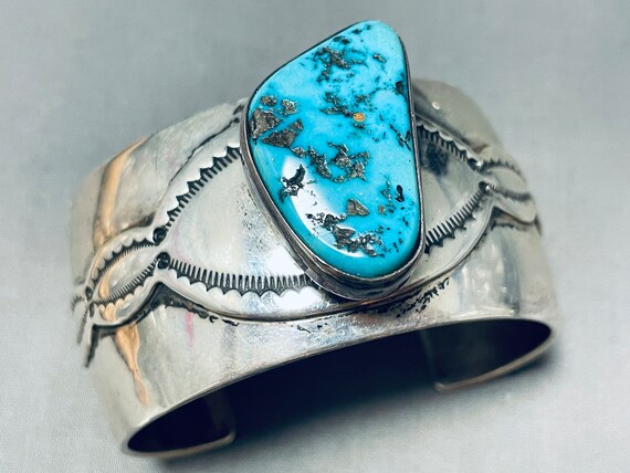 Important Vintage Native American Navajo Singer Carico Lake Turquoise Sterling Silver Bracelet Important Vintage Native American Navajo Singer Carico Lake Turquoise Sterling Silver Bracelet