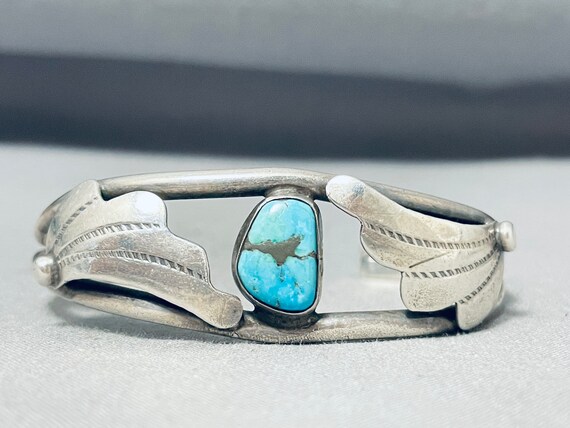 Incredible Leo Nezzie Vintage Native American Navajo #8 Turquoise Sterling Silver Bracelet Old Incredible Leo Nezzie Vintage Native American Navajo #8 Turquoise Sterling Silver Bracelet Old