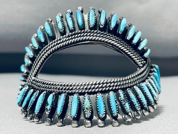 Early 1900s Vintage Native American Zuni Blue Gem Turquoise Needlepoint Sterling Silver Earrings Early 1900s Vintage Native American Zuni Blue Gem Turquoise Needlepoint Sterling Silver Earrings