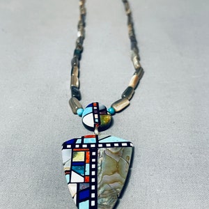 Important Santo Domingo Turquoise Inlay Sterling Silver Necklace Important Santo Domingo Turquoise Inlay Sterling Silver Necklace