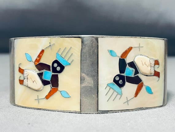 Dancing Kachina 3d Cuff Vintage Native American Zuni Turquoise Sterling Silver Bracelet Dancing Kachina 3d Cuff Vintage Native American Zuni Turquoise Sterling Silver Bracelet