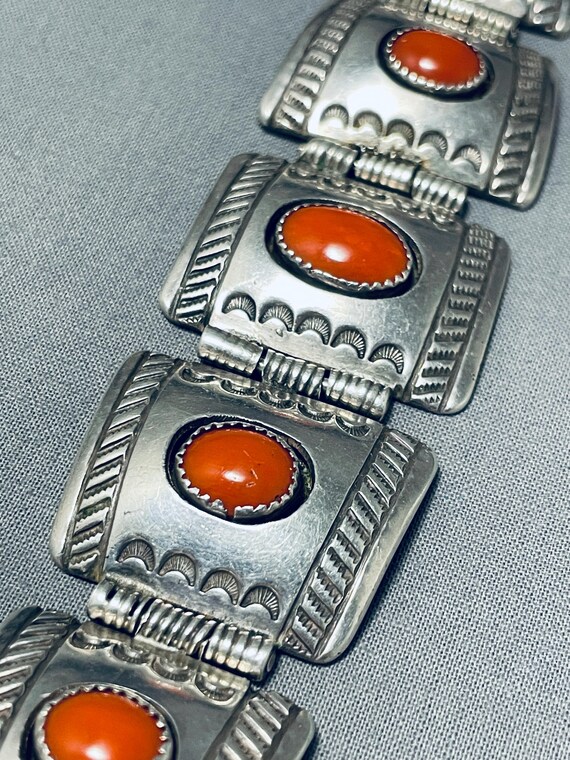 One Of The Best Ever Vintage Native American Navajo Coral Sterling Silve R Bracelet One Of The Best Ever Vintage Native American Navajo Coral Sterling Silve R Bracelet