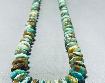 Native American Stunning Vintage Santo Domingo Royston Flat Turquoise Sterling Silver Necklace - Make An Offer!