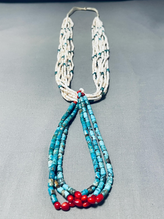 Native American Authentic Vintage Santo Domingo White Shell Turquoise Necklace Native American Authentic Vintage Santo Domingo White Shell Turquoise Necklace