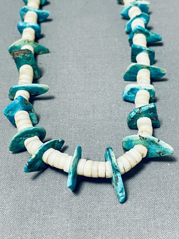 Native American Outstanding Vintage Santo Domingo Turquoise Slab Shell Cord Necklace Native American Outstanding Vintage Santo Domingo Turquoise Slab Shell Cord Necklace