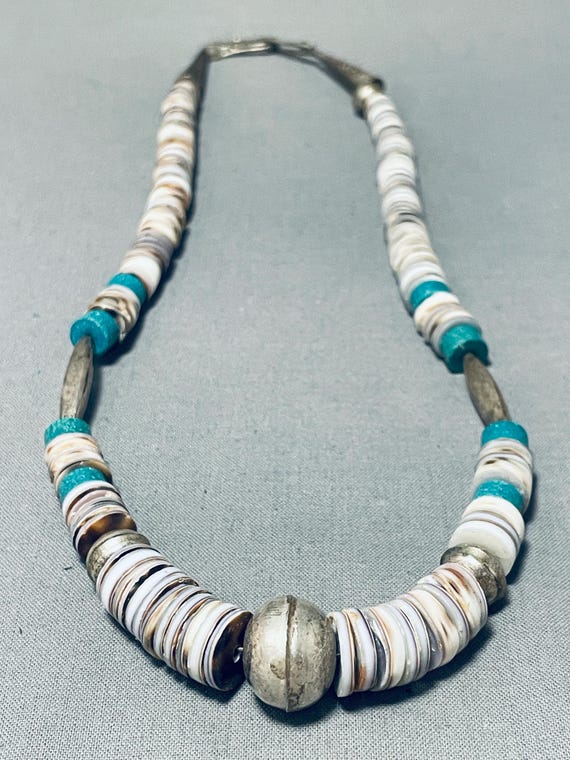 Native American Marvelous Vintage Santo Domingo Turquoise Sterling Silver Necklace Native American Marvelous Vintage Santo Domingo Turquoise Sterling Silver Necklace
