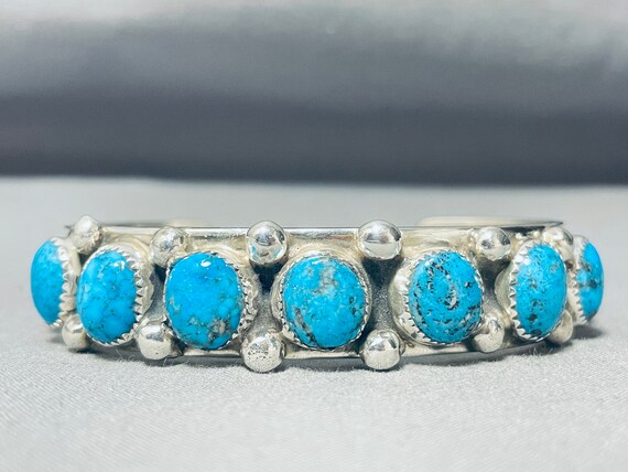 Chunky Domed Turquoise Vintage Native American Navajo Sterling Silver Link Bracelet Chunky Domed Turquoise Vintage Native American Navajo Sterling Silver Link Bracelet