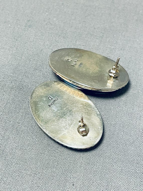 Important Native American Navajo Turquoise Sterling Silver Inlay Earrings Important Native American Navajo Turquoise Sterling Silver Inlay Earrings